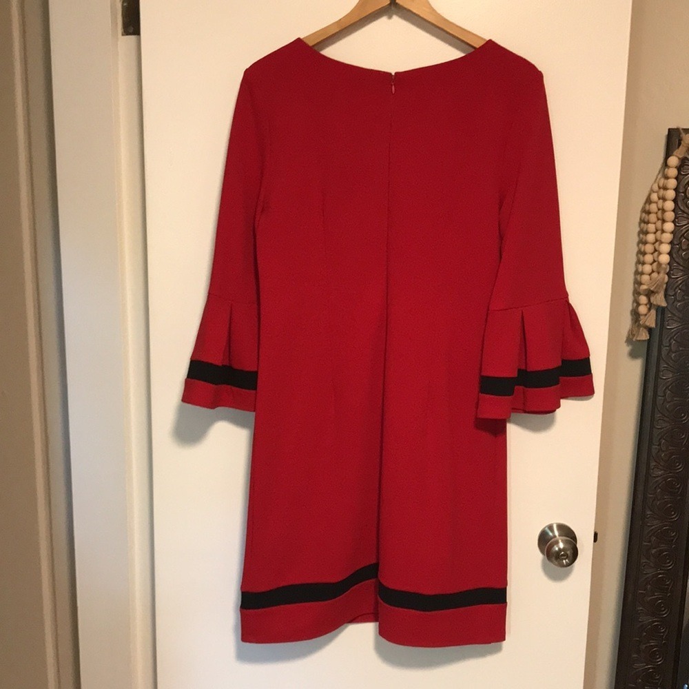 R&K Women's Size 10 Sheath Dress Red Bell Sleeve Contrast Trim - Picture 6 of 9